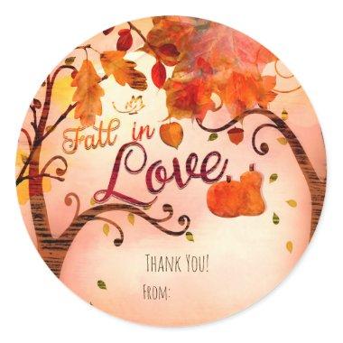 FALL IN LOVE Autumn Bridal Shower Any Event Favor Classic Round Sticker
