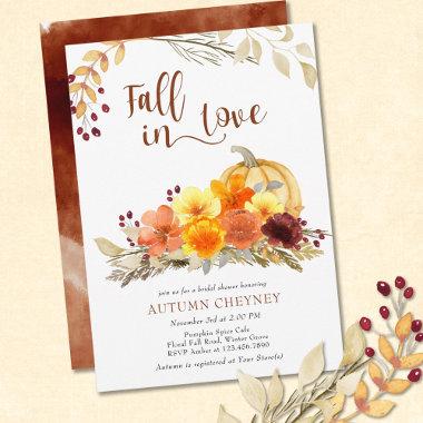 Fall in Love Autumn Flowers Bridal Shower Invitations