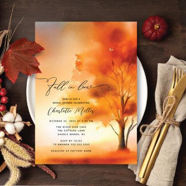 Fall In Love Autumn Tree Bridal Shower Invitations