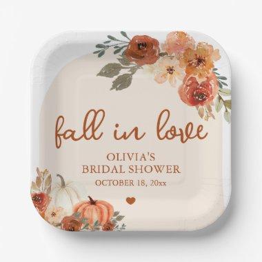 Fall in Love Boho Terracotta Pumpkin Bridal Shower Paper Plates