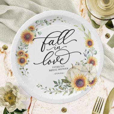 Fall In Love Greenery Sunflowers Bridal Shower Paper Plates