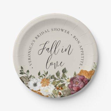 Fall in Love Ivory Bridal Shower Paper Paper Plates