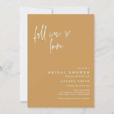 Fall In Love Mustard Minimalist Bridal Shower Invitations