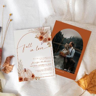 Fall In Love Pumpkin Autumn Bridal Shower Photo Invitations
