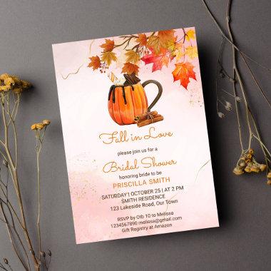 Fall in love pumpkin maple autumn bridal shower Invitations