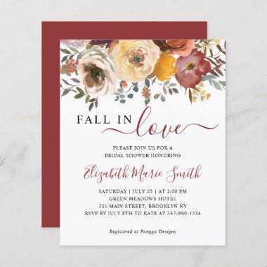 Fall in Love Red Floral Bridal Shower Invitations