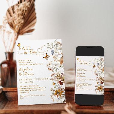 Fall in Love Watercolor Wildflower Bridal Shower Invitations