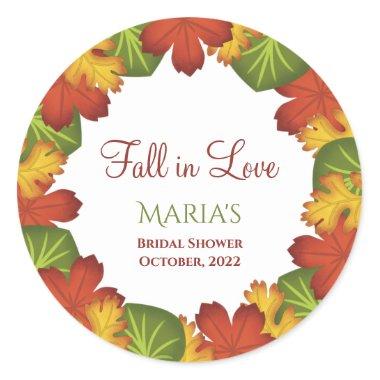 Fall Leaves Fall in Love Bridal Shower Classic Round Sticker
