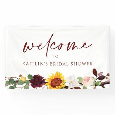 Fall Sunflowers Burgundy Wedding Bridal Shower Banner