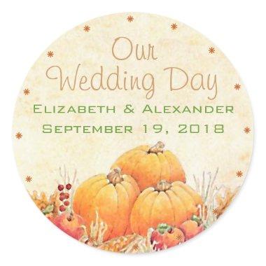 Fall Wedding Pumpkin Guest Favor Thank You Classic Round Sticker