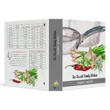 Family Favorite Watercolor Herbs and Spice Recipe 3 Ring Binder
