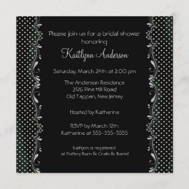 Fancy Black & Silver Trim Bridal Shower Invitations