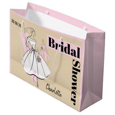 Fashion Bride Neutral Bridal Shower Date Name pink Large Gift Bag