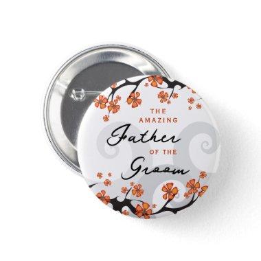 FATHER OF THE GROOM Tropical Flowers Swirl Wedding Pinback Button