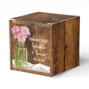 Faux Barn Wood Mason Jar and Pink Daisies Wedding Favor Boxes