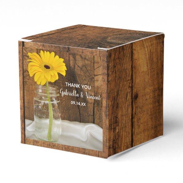 Faux Barn Wood Mason Jar and Yellow Daisy Wedding Favor Box