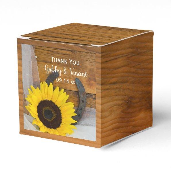 Faux Barn Wood Sunflower Horseshoe Western Wedding Favor Box