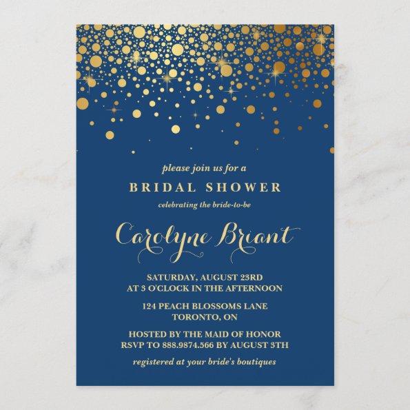 Faux Gold Foil Confetti | Navy Bridal Shower Invitations