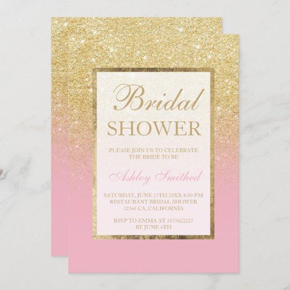 Faux gold glitter ombre pink elegant Bridal shower Invitations
