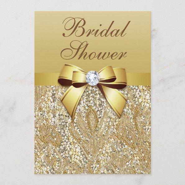 Faux Gold Sequins and Bow Bridal Shower Invitations