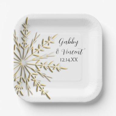 Faux Gold Snowflake Winter Wedding Paper Plates