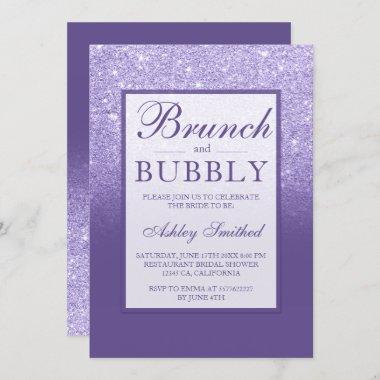 Faux purple glitter brunch bubbly bridal shower Invitations