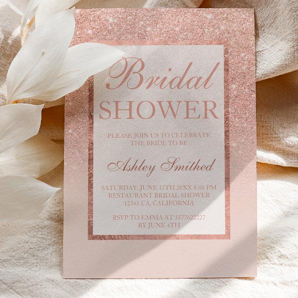 Faux rose gold glitter elegant chic Bridal shower Invitations