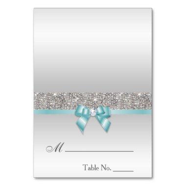 Faux Sequins Light Teal Blue Bow Place Invitations