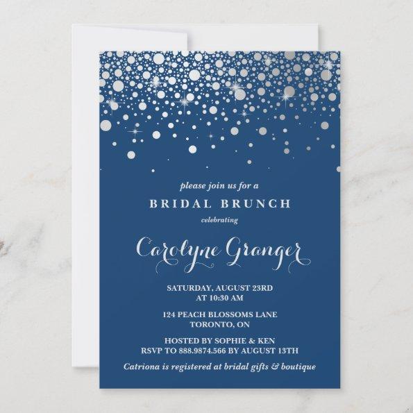 Faux Silver Foil Confetti | Navy Bridal Brunch Invitations