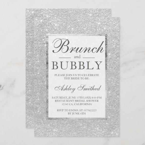 Faux silver glitter brunch bubbly bridal shower Invitations