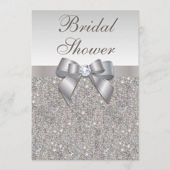 Faux Silver Sequins and Bow Bridal Shower Invitations