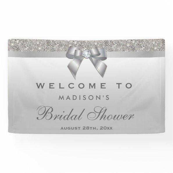 Faux Silver Sequins Bow Diamond Bridal Shower Banner