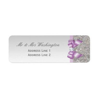 Faux Silver Sequins Lilac Bow and Diamond Label