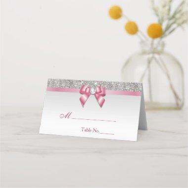 Faux Silver Sequins Pink Bow Place Invitations