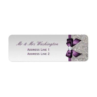 Faux Silver Sequins Purple Bow and Diamond Label