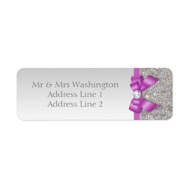 Faux Silver Sequins Radiant Orchid Bow and Diamond Label