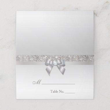 Faux Silver Sequins Silver Bow Place Invitations