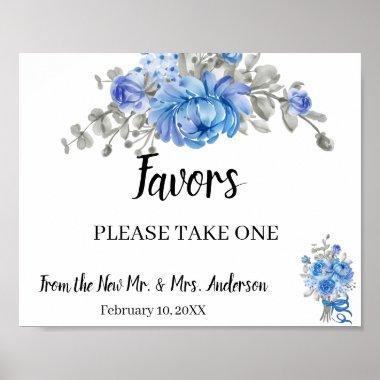 Favors Bridal Shower Wedding BlueFlowers Sign