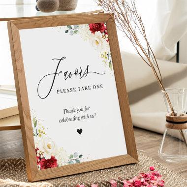 Favors Please Take One Red White Rose Floral Poster