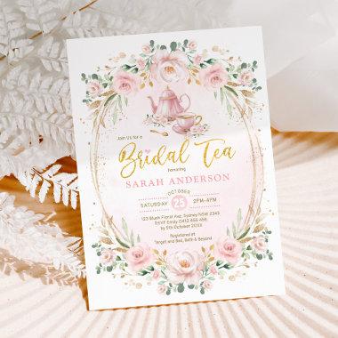 Feminine Pink Blush Flower Bridal Shower Tea Invitations
