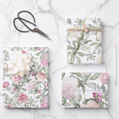 Feminine Pink Roses Watercolor Floral Wrapping Paper Sheets
