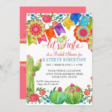 Fiesta Margarita Floral Cactus Art Bridal Shower Invitations