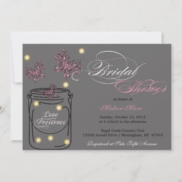 Fireflies and Mason Jar Bridal Shower - Gray Invitations