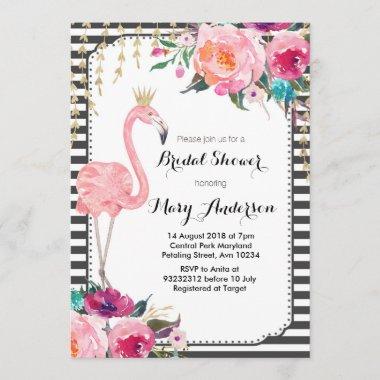 Flamingo Bridal Shower Invitations black white