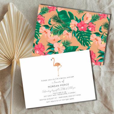 Flamingo Tropical Floral Summer Bridal Shower Invitations