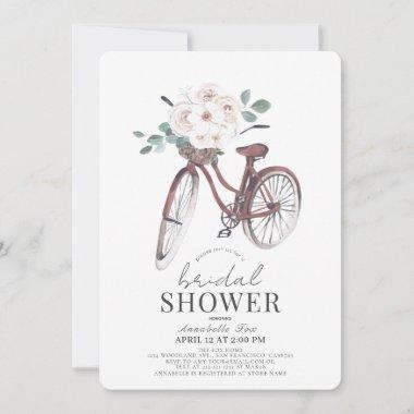 Floral Bicycle Watercolor Bridal Shower Invitations