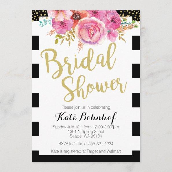 Floral Black and White Bridal Shower Invitations