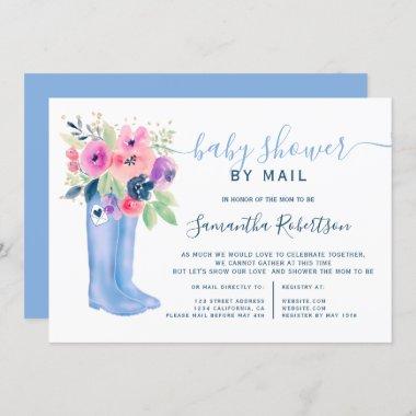 floral boots watercolor boy baby shower by mail Invitations