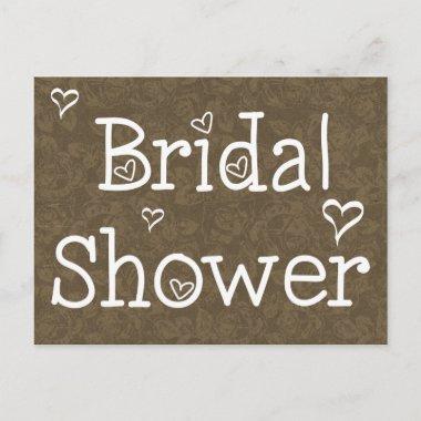 Floral Bridal Shower Brown Rose & White Hearts Invitation PostInvitations