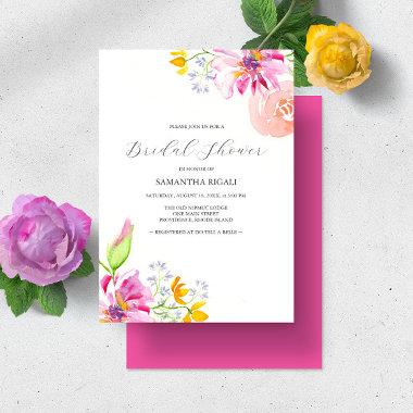 Floral Bridal Shower Invitations Vibrant Pink